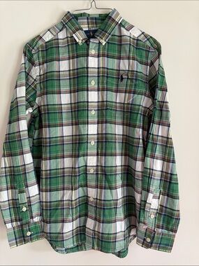 Ralph Lauren Green, White & Navy Plaid Button-Down Shirt - Kids